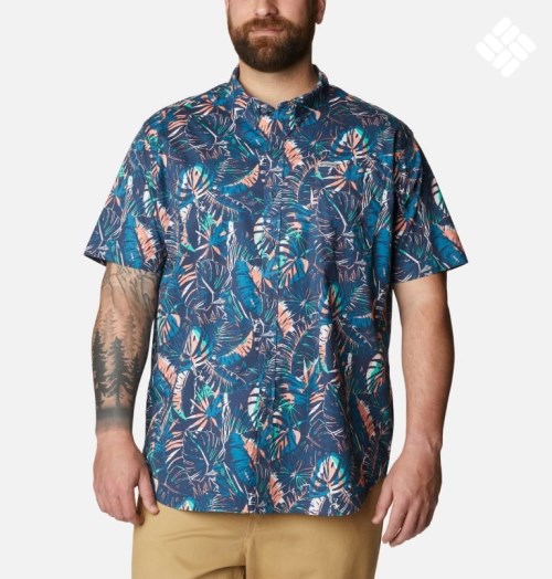 Men's Columbia Rapid Rivers Printed Short Sleeve Shirts Navy | Plus Size CA-F415C